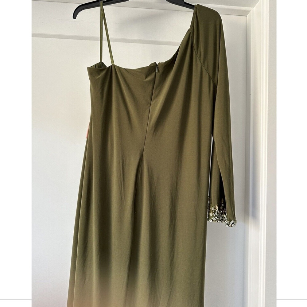 NEW $398 Mac Duggal One-Shoulder Long Sleeve Jersey Gown Size 16 - Picture 10 of 16